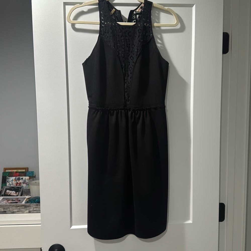 Black womens Rebecca Taylor short dress with lace inset